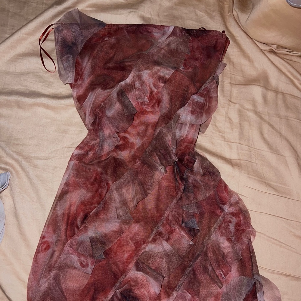 Windsor Strapless Ruffled Red Sheer Dress